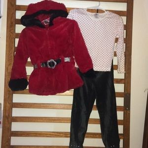 Girls 3pc set Red Faux Fur Jkt w LS Tee & Pants 3t